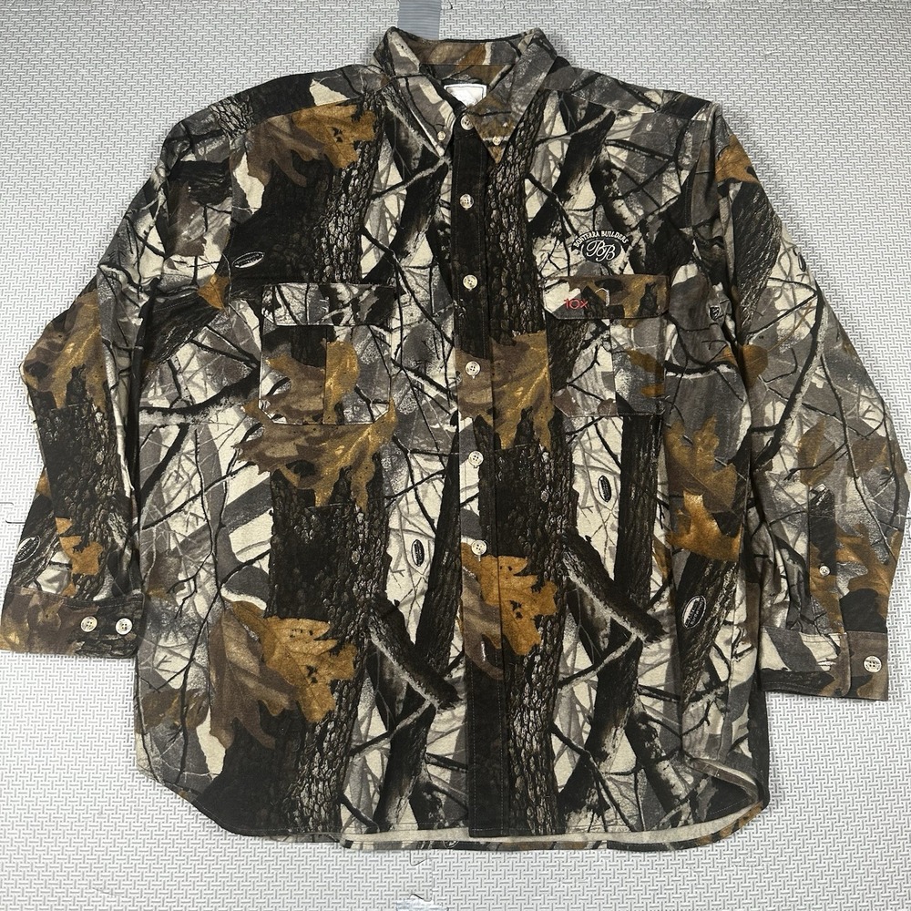 Vintage 10X Camo Shirt Men 2XL Brown Realtree Hardwood Heavyweight  Hunting